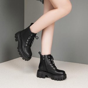 Dames Biker Boots Glad Leer | Enkellaarsjes Damesschoenen Dames