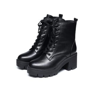 Dames Biker Boots Glad Leer | Enkellaarsjes Damesschoenen Dames