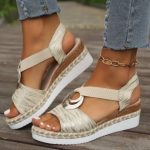 Dames Sandale Met Plateauzool Glad Leer | Sandalen Damesschoenen Dames