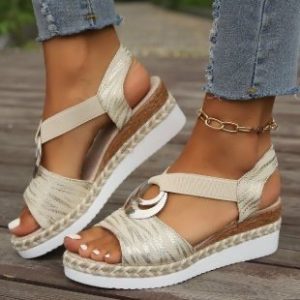 Dames Sandale Met Plateauzool Glad Leer | Sandalen Damesschoenen Dames