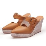 Dames Sandale Met Plateauzool Glad Leer | Sandalen Damesschoenen Dames