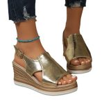 Dames Sandale Met Plateauzool Leer Met Effect | Sandalen Damesschoenen Dames